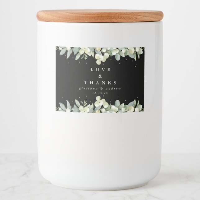 Étiquette Pour Bocaux Black Snowberry+Eucalyptus Mariage d'hiver Favoris (Devant)