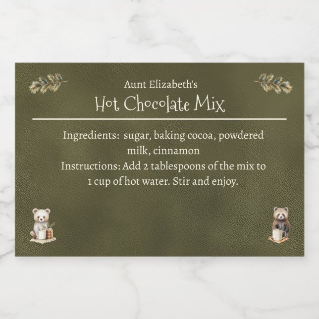 Étiquette Pour Bocaux Bois Animaux Noël Coca chaud Mélange vert (Étiquettes simples)