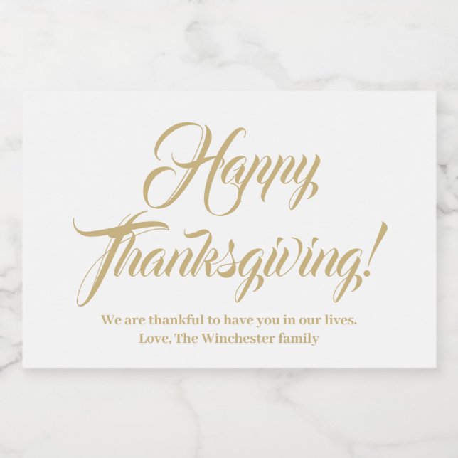Étiquette Pour Bocaux Bon thanksgiving or blanc script personnalisé text (Étiquettes simples)