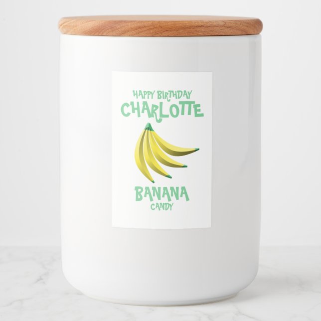 Étiquette Pour Bocaux Bonbons à la banane jaune Joyeux anniversaire (Devant)