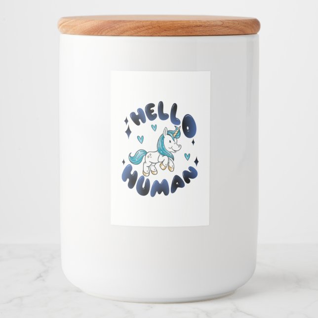 Étiquette Pour Bocaux Bonjour humain Lovely Unicorn (Devant)