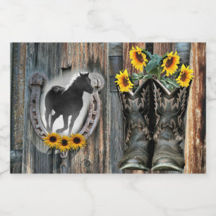 Étiquette Pour Bocaux Botte de cow-boy à cheval à la galopante Fleurs de