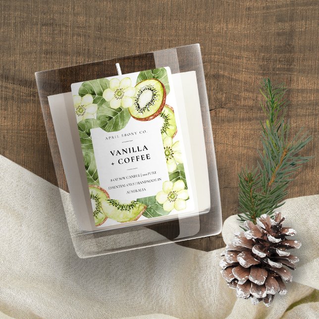 Étiquette Pour Bocaux Bougie Rustique Vert Kiwi Fruit Aquarelle Fruité (Créateur téléchargé)