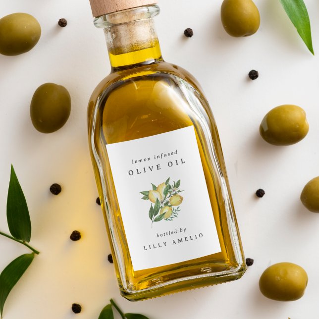 Étiquette Pour Bocaux Bouteille d'huile d'olive au citron aquarelle pers (Créateur téléchargé)