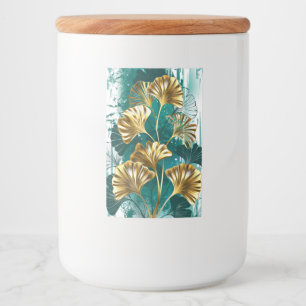 Étiquette Pour Bocaux Branche avec Feuilles d'or Ginko Biloba