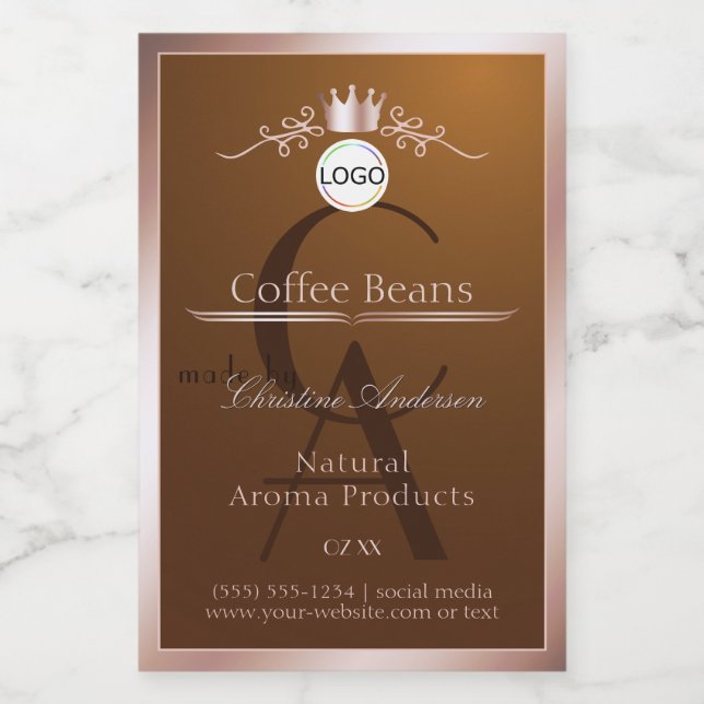 Étiquette Pour Bocaux Brown Product Label Rosegold Frame Logo Monogram (Étiquettes simples)