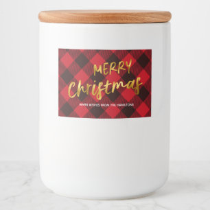 Étiquette Pour Bocaux Buffalo Red Plaid et Gold Foil Script Noël