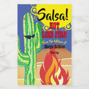 Étiquette Pour Bocaux Cactus flammes feu mexicain sauce chaude salsa can