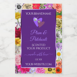 Étiquette Pour Bocaux Cadre Floral Coloré Purple Produit Coeurs Étiquett
