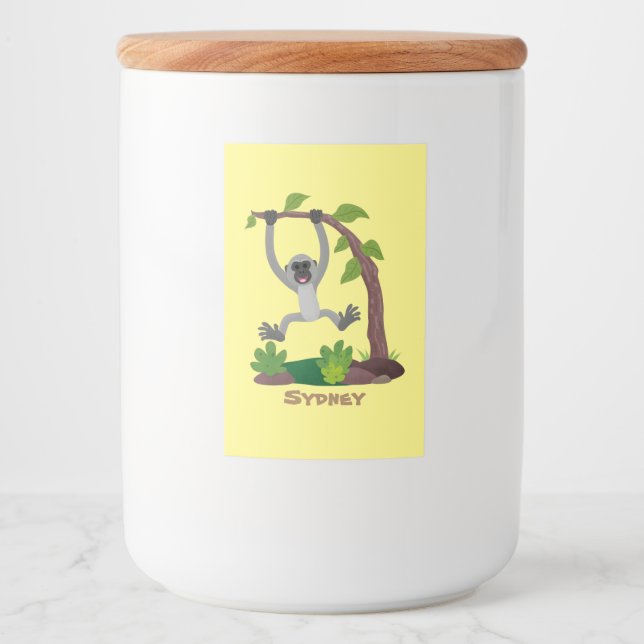 Étiquette Pour Bocaux Caricature de bande de gibbon joyeux (Devant)