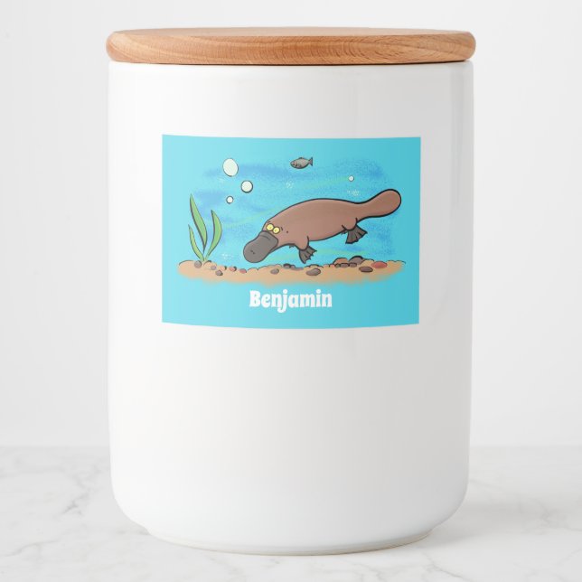 Étiquette Pour Bocaux Caricature de natation de Cute platypus (Devant)