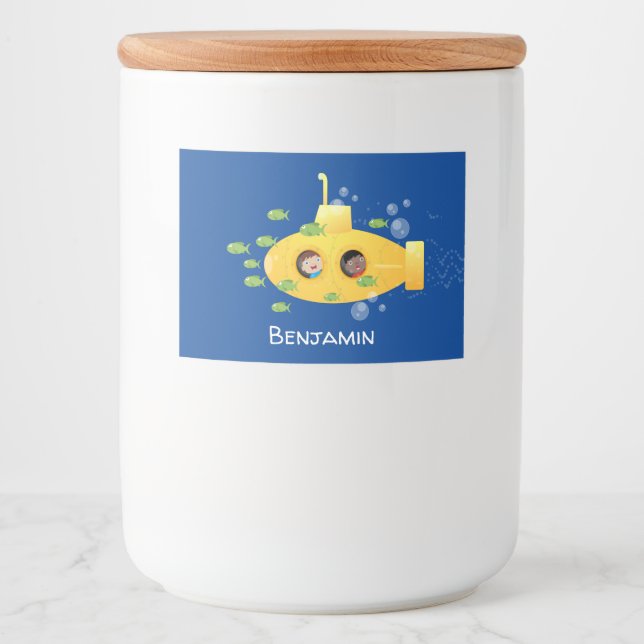 Étiquette Pour Bocaux Caricature de poisson sous-marin jaune mignon (Devant)