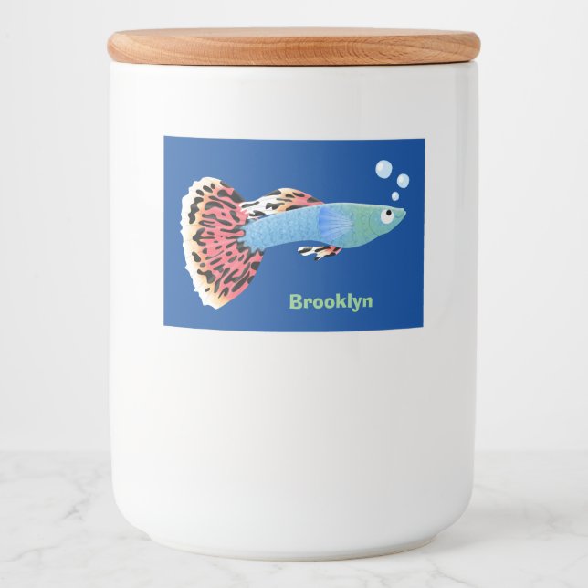 Étiquette Pour Bocaux Caricature de poisson tropical guppy très chic (Devant)