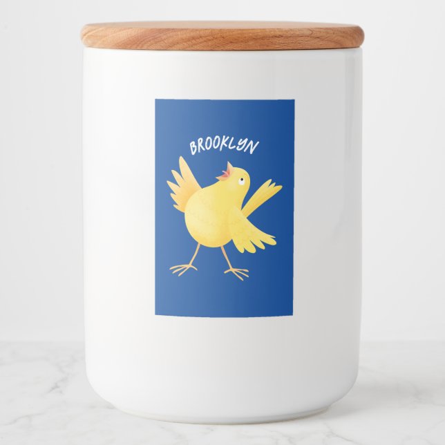 Étiquette Pour Bocaux Caricature d'oiseau canari jaune chantant mignon (Devant)