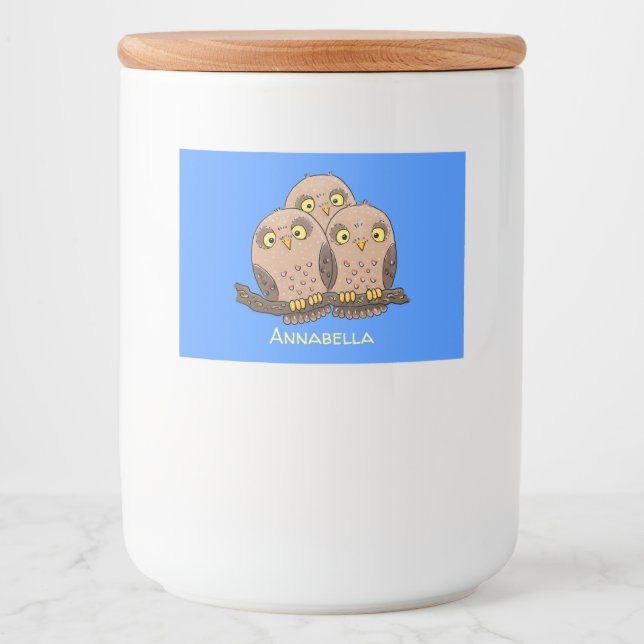 Étiquette Pour Bocaux Caricature en trio de chouette (Devant)