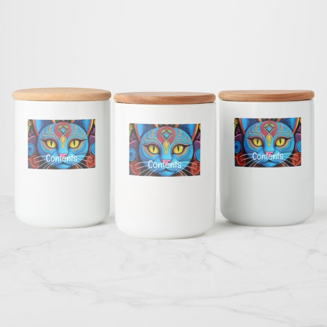 Étiquette Pour Bocaux Chat Abstrait aux yeux jaunes (Bouteilles)