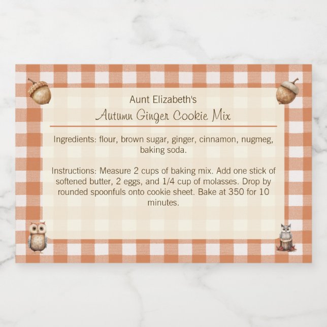 Étiquette Pour Bocaux Chouettes rustiques Acorns Automne Ginger Cooke Mi (Étiquettes simples)