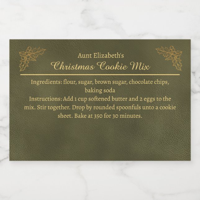 Étiquette Pour Bocaux Christmas Cookies Baking Mix Personalized Green (Étiquettes simples)