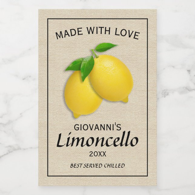 Étiquette Pour Bocaux Citrons de Limoncello personnalisés faits maison (Étiquettes simples)