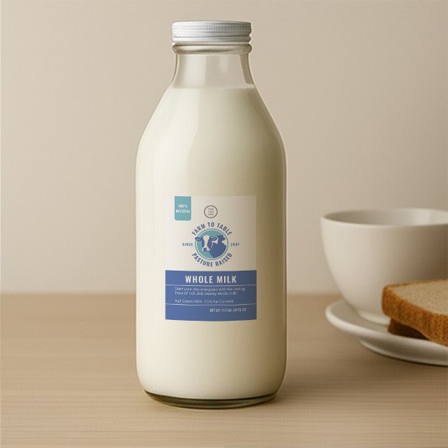 Étiquette Pour Bocaux Classic Navy Blue Dairy Cow Head Logo Milk Étiquet (Créateur téléchargé)