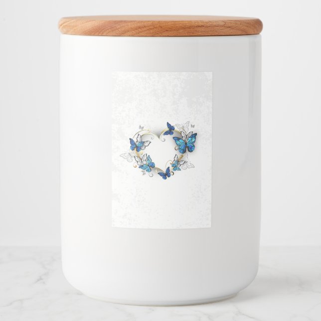 Étiquette Pour Bocaux Coeur bijoux avec papillons Morpho (Devant)