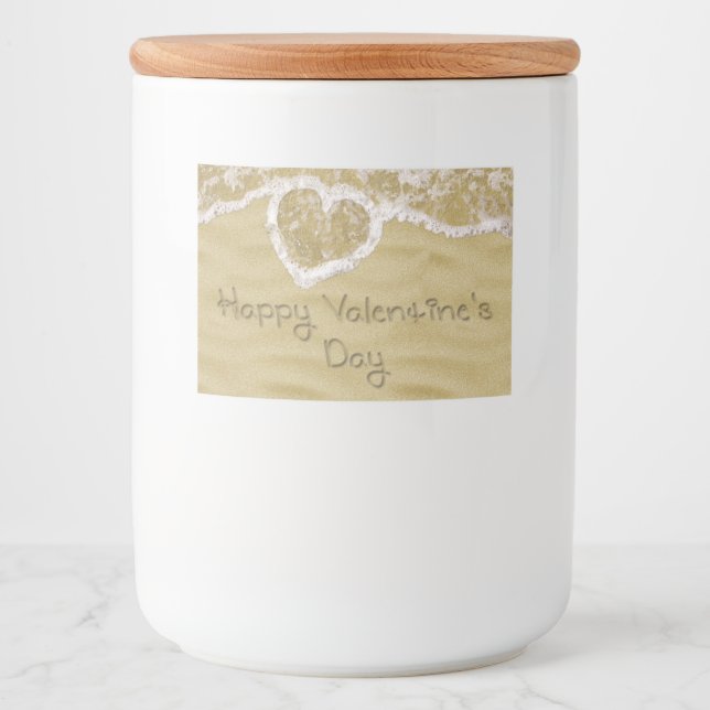 Étiquette Pour Bocaux Coeur "Heureuse Sainte-Valentin" écrit dans le sab (Devant)