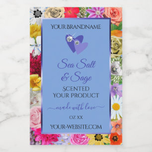 Étiquette Pour Bocaux Coloré Floral Bleu clair Produit Diamants Étiquett