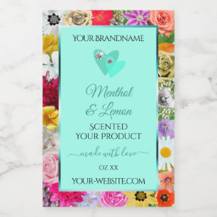 Étiquette Pour Bocaux Colorful Floral Lumière Turquoise Produit Coeurs É