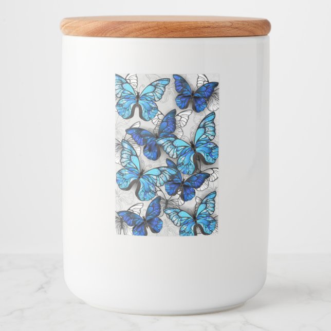 Étiquette Pour Bocaux Composition des papillons blancs et bleus (Devant)