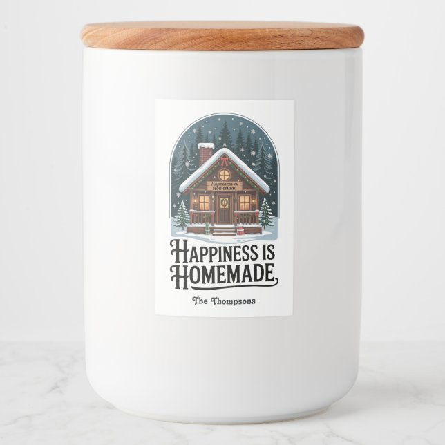Étiquette Pour Bocaux Conception de cabane de Noël Happiness is Homemade (Devant)