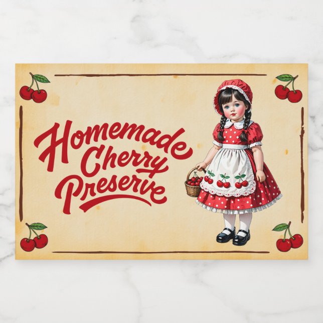 Étiquette Pour Bocaux Conserve de Cerise Maison - Vintage (Étiquettes simples)