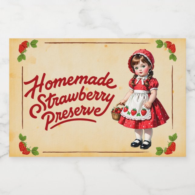 Étiquette Pour Bocaux Conserve de Fraise Maison - Vintage (Étiquettes simples)