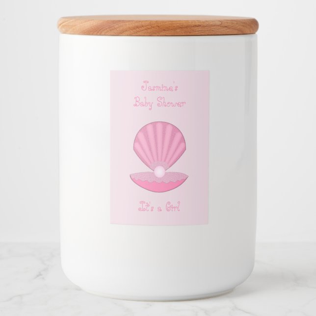 Étiquette Pour Bocaux Coquille d'huîtres pour fille rose et Baby shower  (Devant)