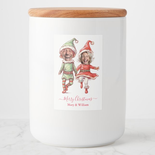 Étiquette Pour Bocaux Couple de lutins de Noël (Devant)