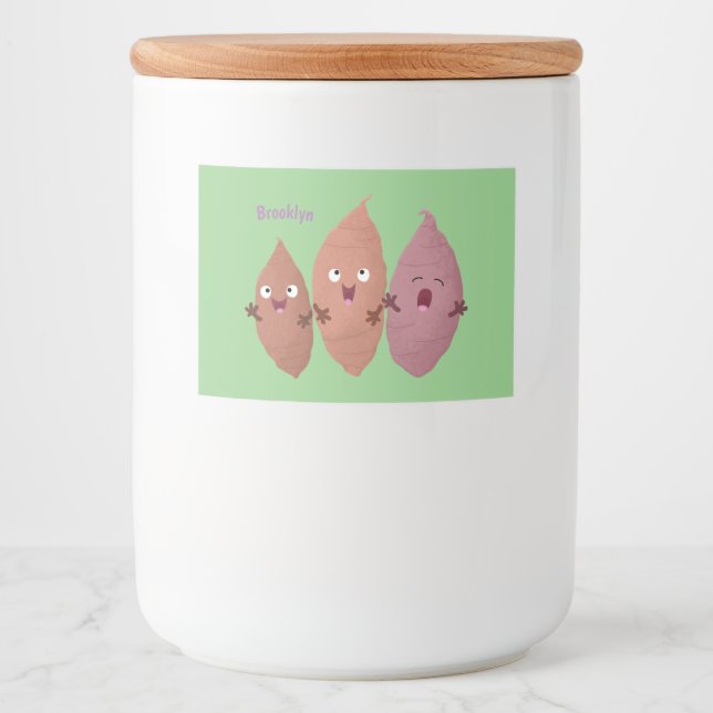 Étiquette Pour Bocaux Cute chantant des patates douces caricaturales lég (Devant)