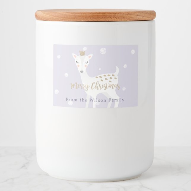 Étiquette Pour Bocaux Cute Deer | Lilac | Noël personnalisé (Devant)