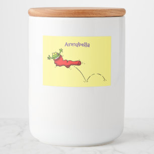 Étiquette Pour Bocaux Cute grenouille dans une chaussette rouge saut de