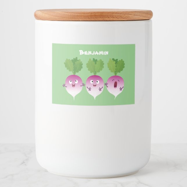 Étiquette Pour Bocaux Cute turnip légumes trio chanter dessin animé (Devant)