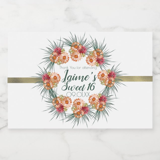 Étiquette Pour Bocaux Douce Fleur Aquarelle Peach Green Seize    (Étiquettes simples)