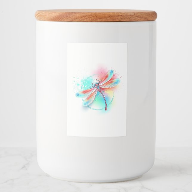 Étiquette Pour Bocaux Dragonfly rouge sur l'arrière - plan aquarelle (Devant)