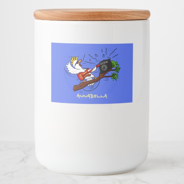 Étiquette Pour Bocaux Drôle cockatoo jouant de la guitare rock dessin an (Devant)