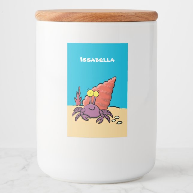 Étiquette Pour Bocaux Drôle mignon caricature pourpre crabe ermite (Devant)