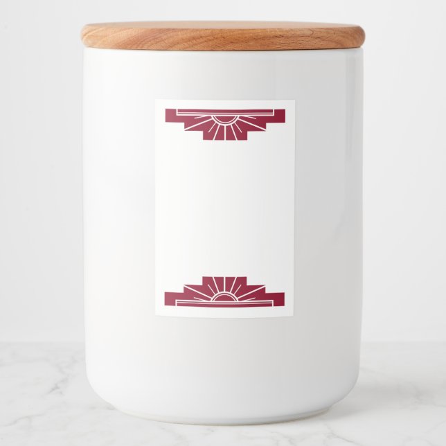 Étiquette Pour Bocaux Elément soleil Art déco en écarlate foncé (Devant)