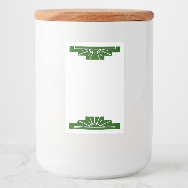 Étiquette Pour Bocaux Elément soleil Art déco en vert foncé (Devant)