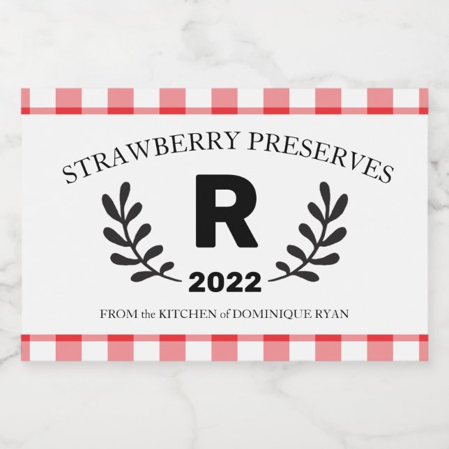 Étiquette Pour Bocaux En vichy rouge Monogramme fait maison (Étiquettes simples)