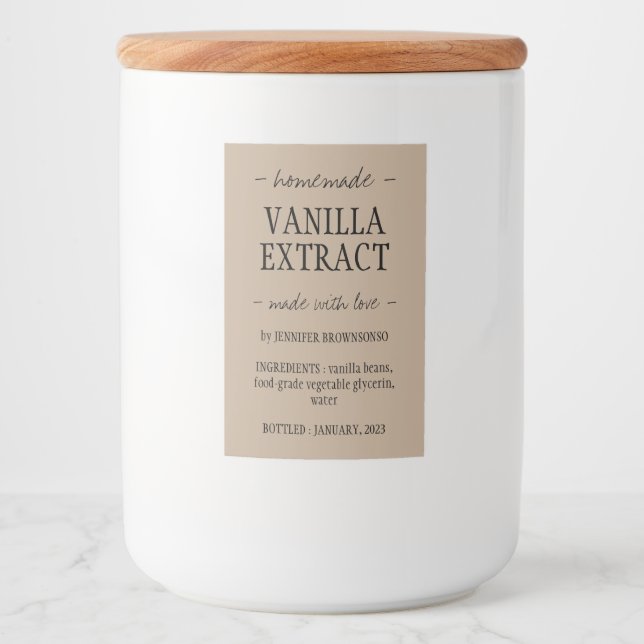 Étiquette Pour Bocaux Extrait de vanille artisanal fait avec amour (Devant)