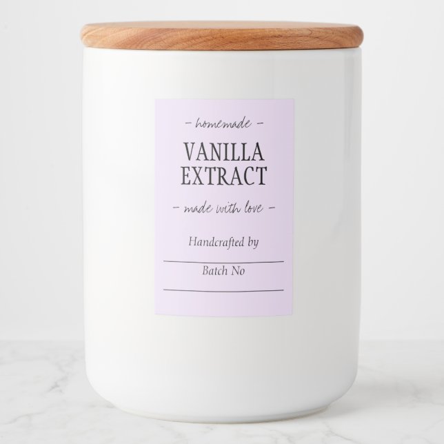 Étiquette Pour Bocaux Extrait de vanille fait maison artisanal lilas (Devant)