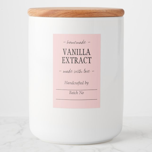 Étiquette Pour Bocaux Extrait de vanille rose fait maison artisanal (Devant)