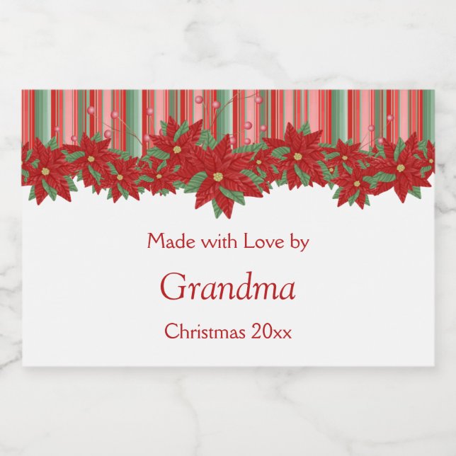 Étiquette Pour Bocaux Festif Noël Rouge Vert Poinsettias (Étiquettes simples)