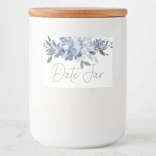 Étiquette Pour Bocaux Fleurs bleues poussiéreuses Date Jar de nuit (Devant)